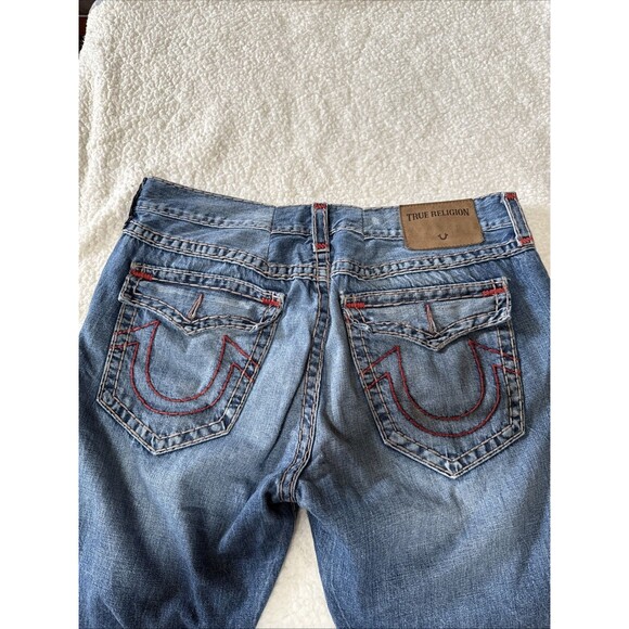 True Religion Men's Ricky Relaxed Straight Jeans Size 40 DistressedRed Stitching - Picture 5 of 11